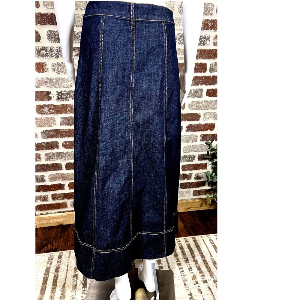Zara Dark Wash Midi Side Zip Closure Crossover Front Skirt NO BELT Women's S - Picture 2 of 9